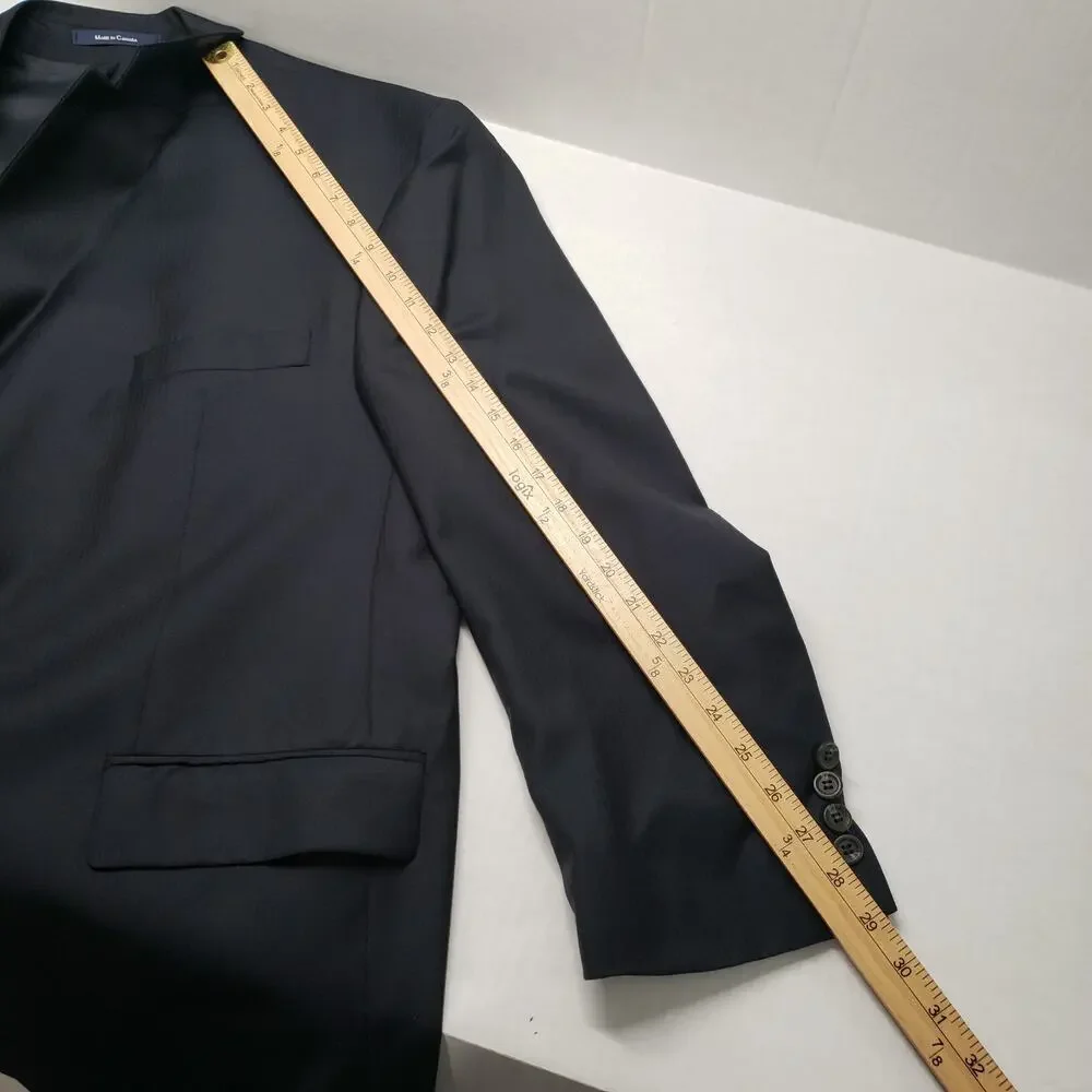 Vintage Ralph Lauren Chaps Suit Men 46 Reg 40x27 Navy Tonal Stripe Wool Cashmere
